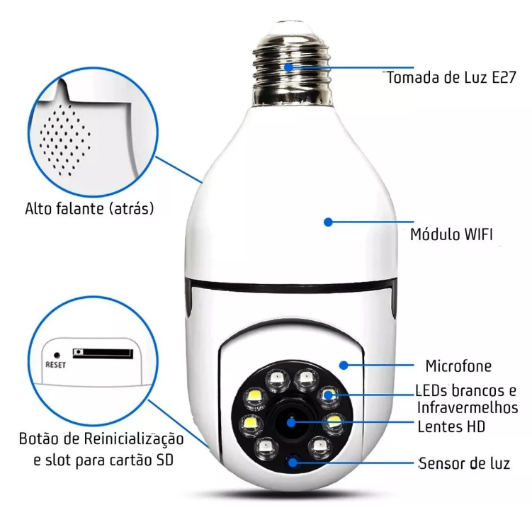 Câmera de Vigilância com Lâmpada 5G E27: Monitoramento Inteligente